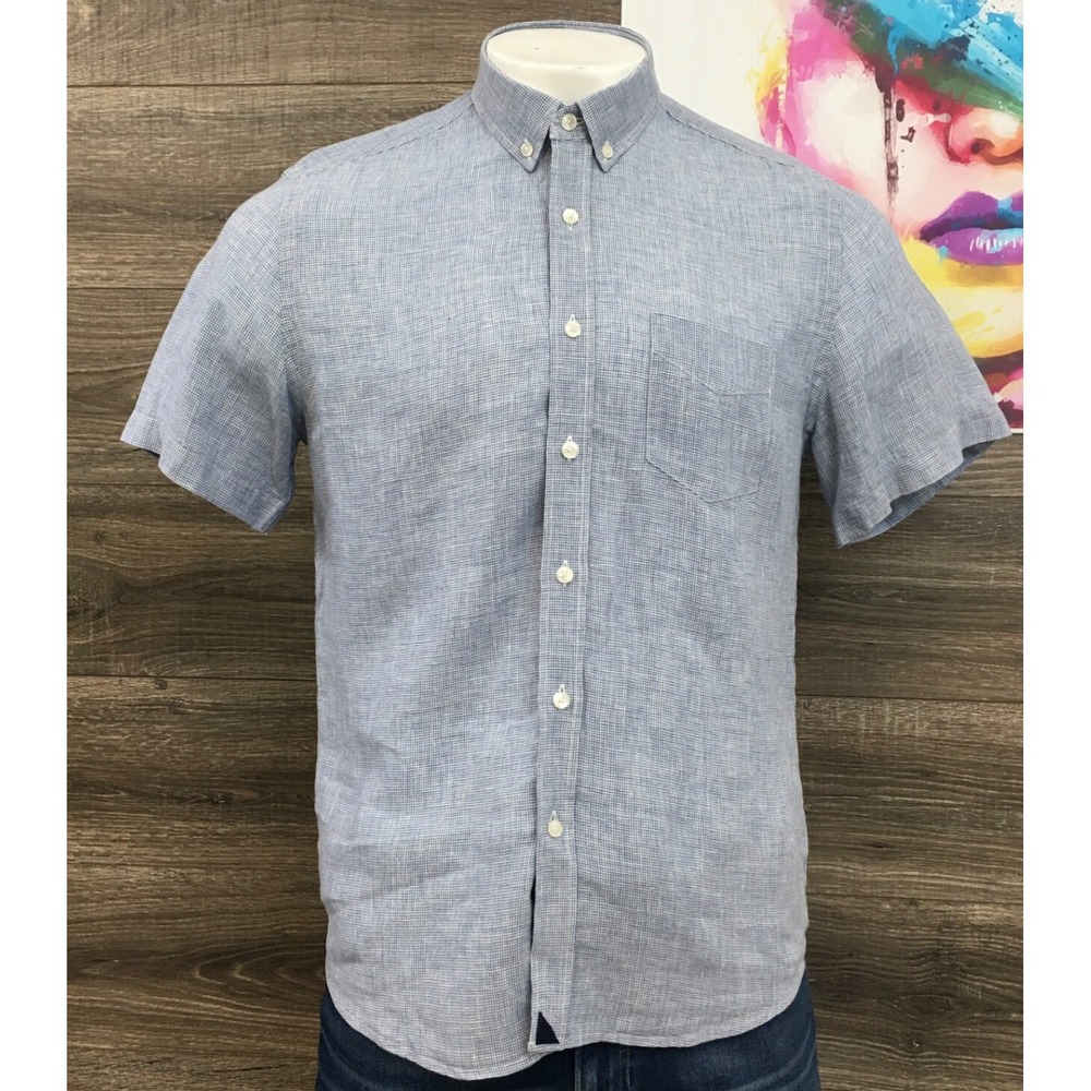 UNTUCKit‎ Mens Shirt Size Large Slim Fit Button Up Linen Short Sleeve Blue